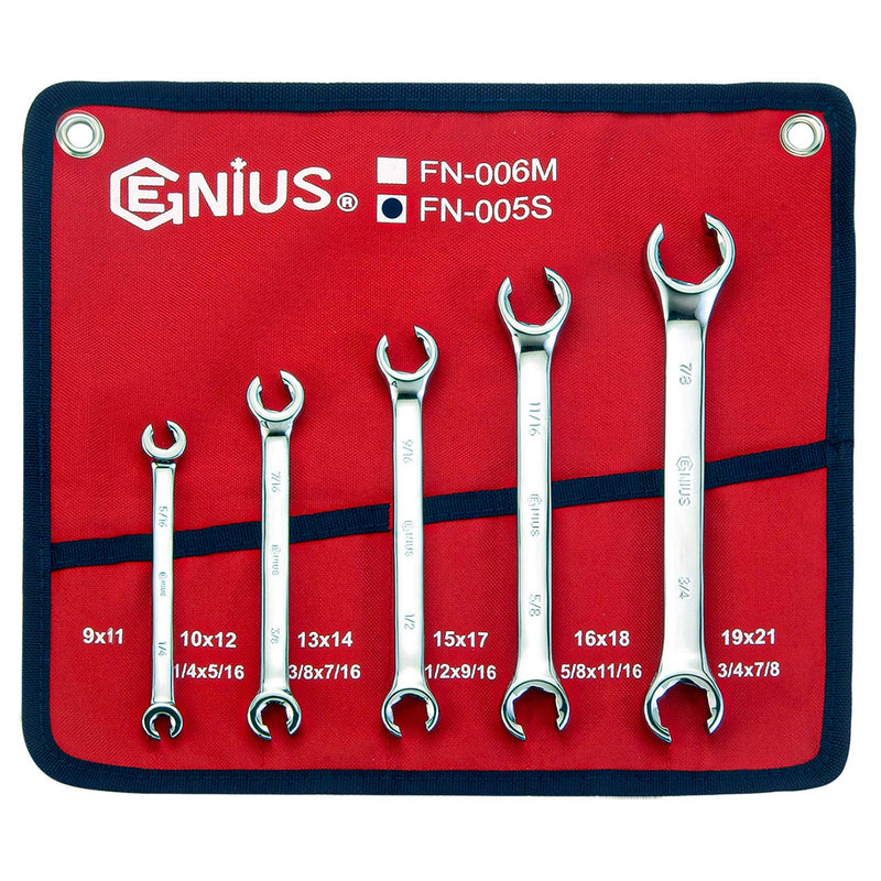 Genius Tools 5 Piece SAE Flare Nut Wrench Set FN-005S