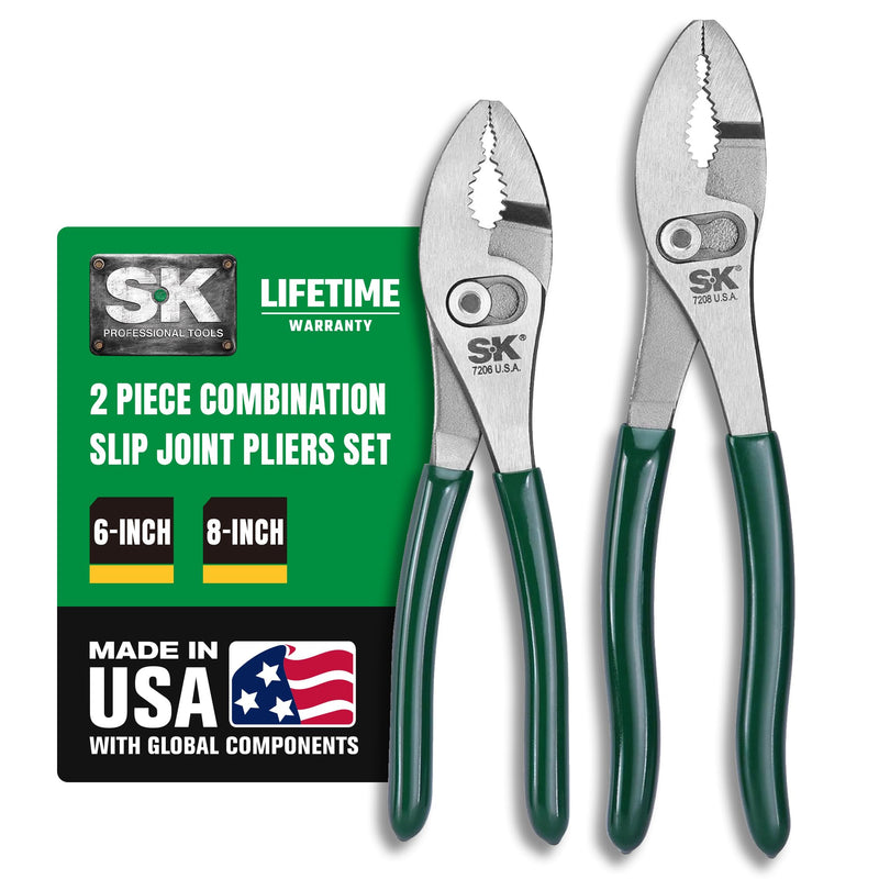 SK Tools USA 2 Piece Combination Slip Joint Pliers Set: 6" & 8" | 17839