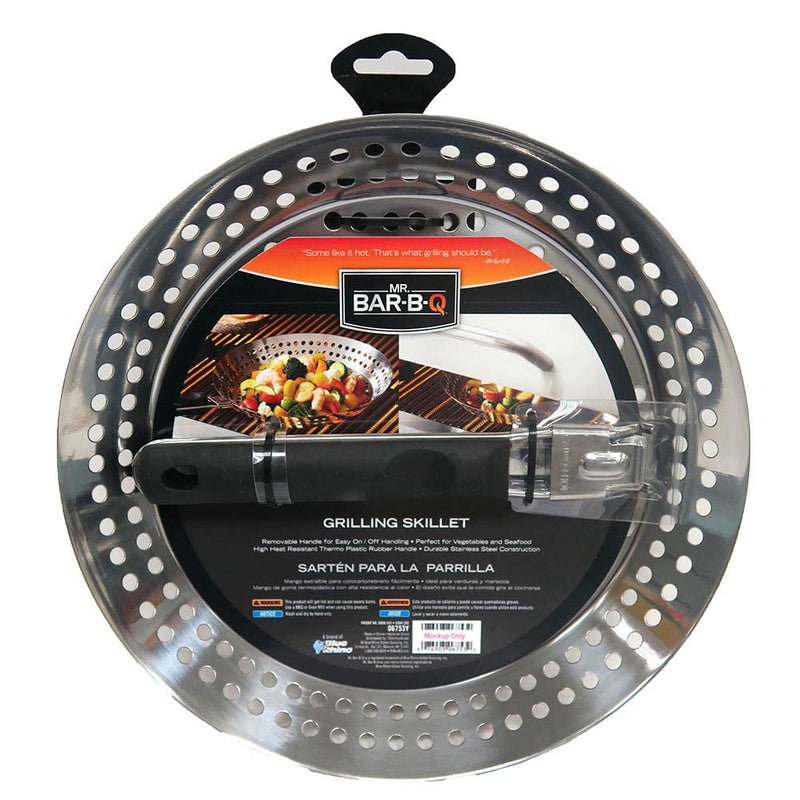 12" Stainless Steel Grill Skillet & Deep Fryer Strainer Basket with Removable Handle - BBQ Grill Pan for Seafood & Vegetables - Outdoor Camping & Backpacking Grilling Accessory by Mr. Bar-B-Q 06753Y 11.99x12 Inch Silver
