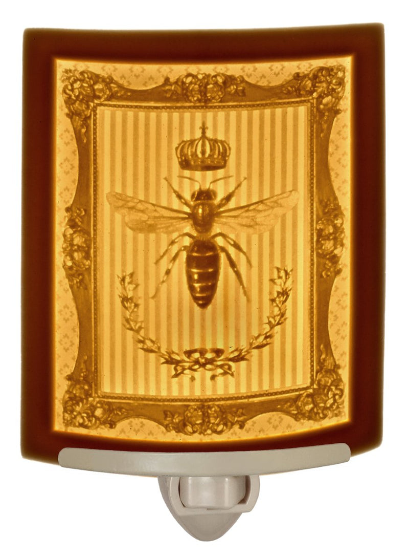 The Porcelain Garden Queen Bee - Curved Porcelain Lithophane Nightlight, Decorative Wall Plug in Nursery, Bedroom Kitchen, Bath, Hallway Insect Themed Accent Light