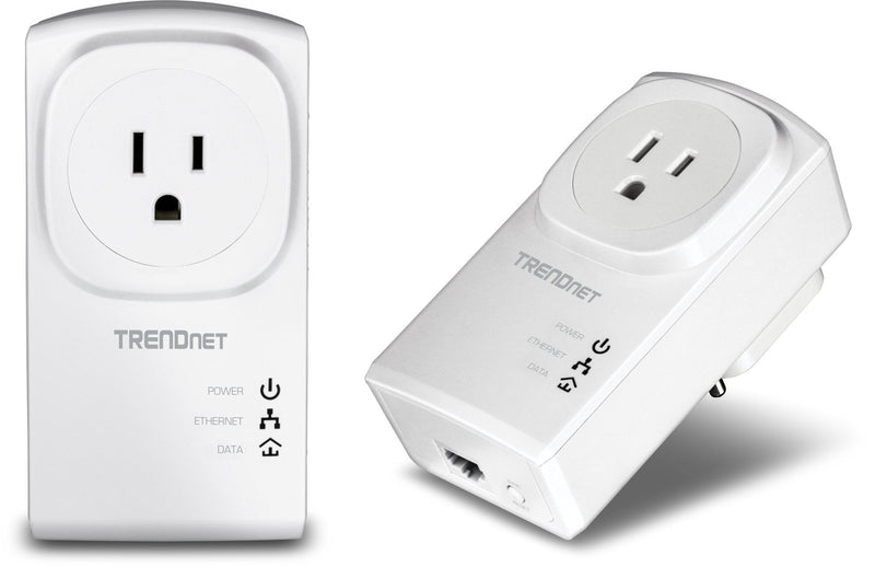 TRENDnet Powerline 500 AV Nano Adapter Kit with Built-in Outlet, Power Outlet Pass-Through, Includes 2 x TPL-407E Adapters, Plug & Play, Ideal for Smart TVs, Gaming, White, TPL-407E2K AV 500 Pass-Through Starter Kit