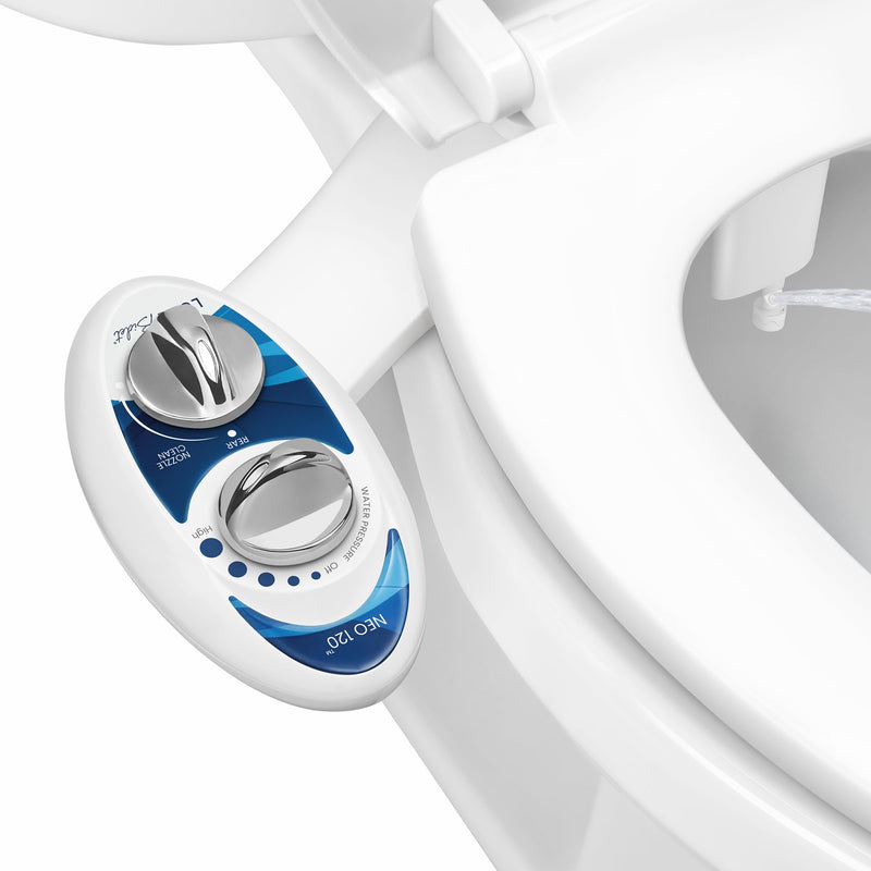 LUXE Bidet NEO 120 - Single Nozzle, Self-Cleaning, Non-Electric Bidet Attachment for Toilet Seat, Adjustable Water Pressure, Rear Wash (Blue) Blue