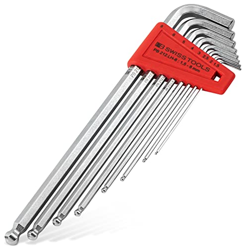 PB Swiss Tools Hex Key Set PB 212.LH-8 CN | 100% Swiss Made | 8-Piece Allen Wrench Set Size 1.5-8 mm with Ball End, in Practical Holder Set Contents: 8 pieces