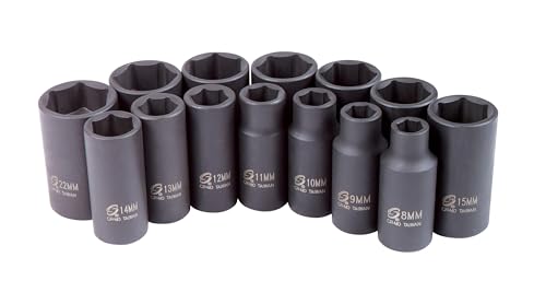 SUNEX TOOLS 3328 SUNEX TOOLS 3328 3/8-Inch Drive Metric Mid-Depth Impact Socket Set, 14-Piece 3/8″