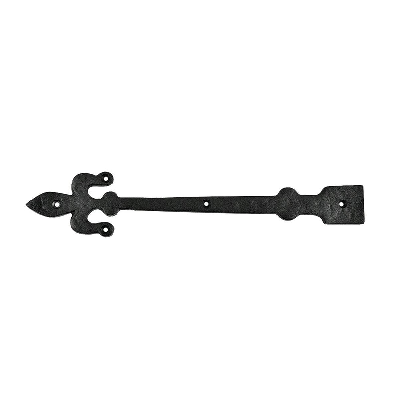 Renovators Supply Manufacturing Black Wrought Iron Fleur De Lis Garage Door Decorative Hardware 12 in Rust Resistant Dummy Strap Hinge with Mounting Hardware Pack of 1