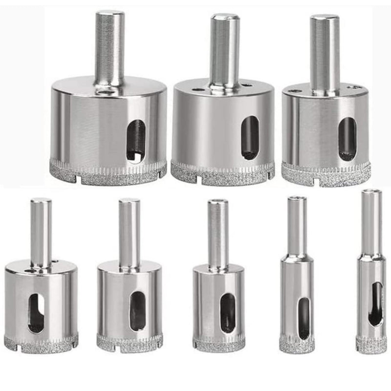 Drilax Diamond Drill Bit Set | 8-Piece Hole Saw Kit (3/8" to 1-3/4") for Ceramic, Porcelain, Glass, Granite & Tile | Standard 3/8" Shank, 1-1/8" Depth | Versatile Wet Drilling Tool