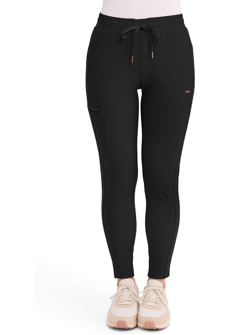Cherokee Womens Mid Rise Tapered Leg Drawstring Scrub Pants 5 Pocket 360 Stretch Moisture Wicking Easy Care - CK095 Small Black