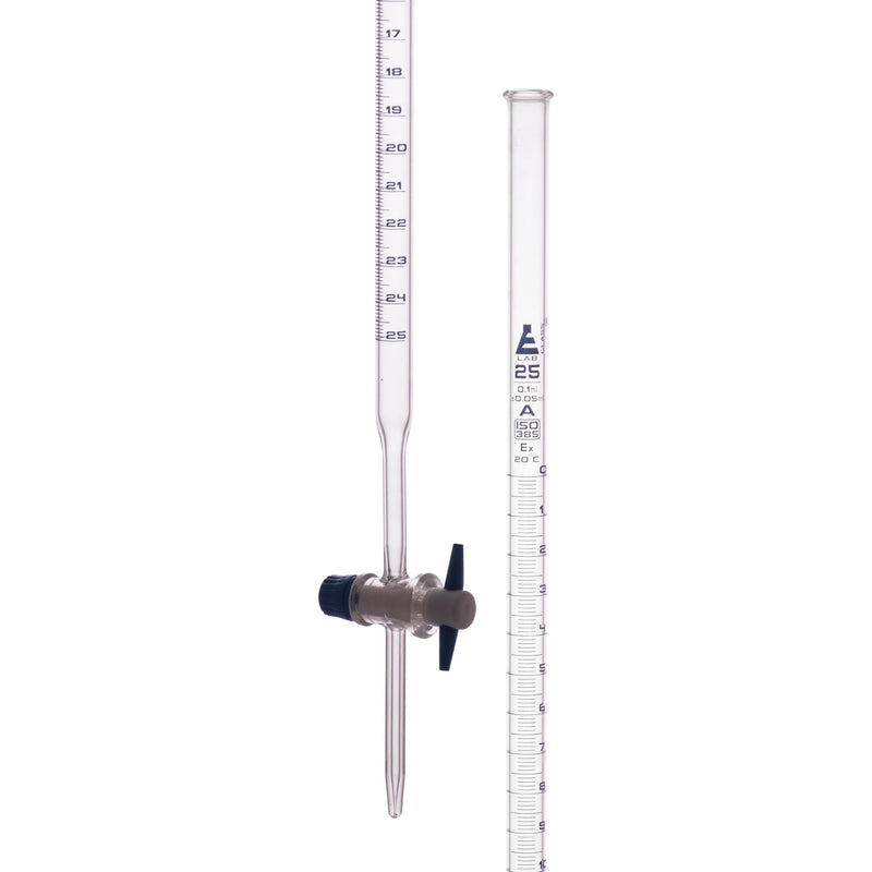 EISCO Borosilicate Burette, Straight Bore, PTFE Stopcock - 25mL - Class A