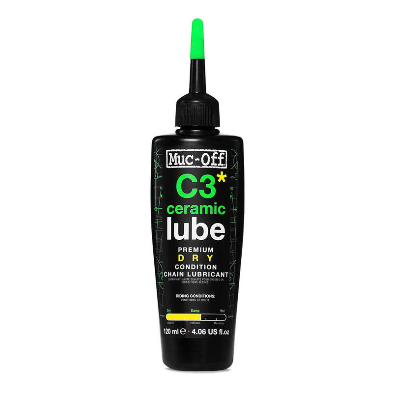 Muc-Off C3 Ceramic Dry Chain Lube, 120 Milliliters - Premium Bike Chain Lubricant with UV Tracer Dye - Formulated for Dry and Dusty Weather Conditions 120ml