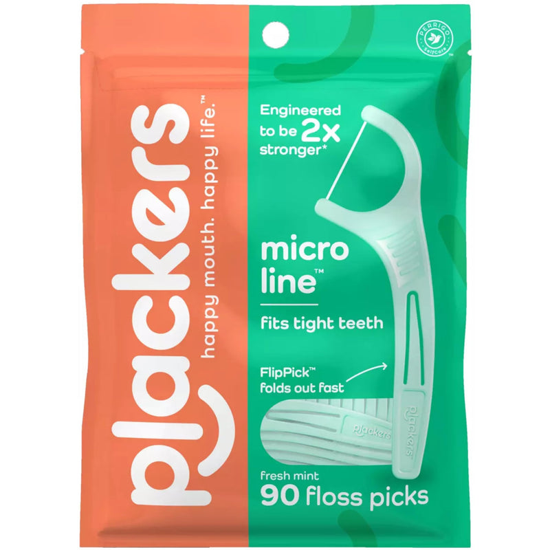 PLACKERS Micro Mint Freshens Breath, Dental Flossers Mint 90 Each ( Pack of 10) 90 Count (Pack of 10)