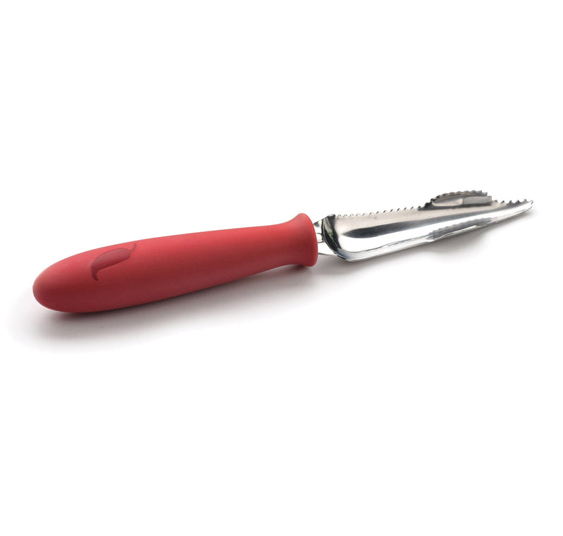 RSVP International Endurance Collection Vegetable Core & Seed Remover, Tomato, Zucchini, Jalapeno Pepper Corer Tool, Dishwasher Safe, 8.25" Overall Length, Stainless Steel Blade, Red Handle