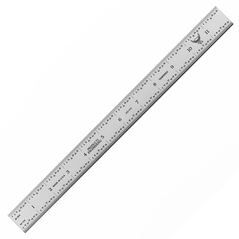 PEC Tools Rigid Metal Ruler, 12"/300mm High-Precision Steel Rule with Satin Chrome Finish, English & Metric Graduation (1/32", 1/64", 0.5mm, 1.0mm), Fully Hardened and Tempered, Made in USA Carbon Steel-Rigid