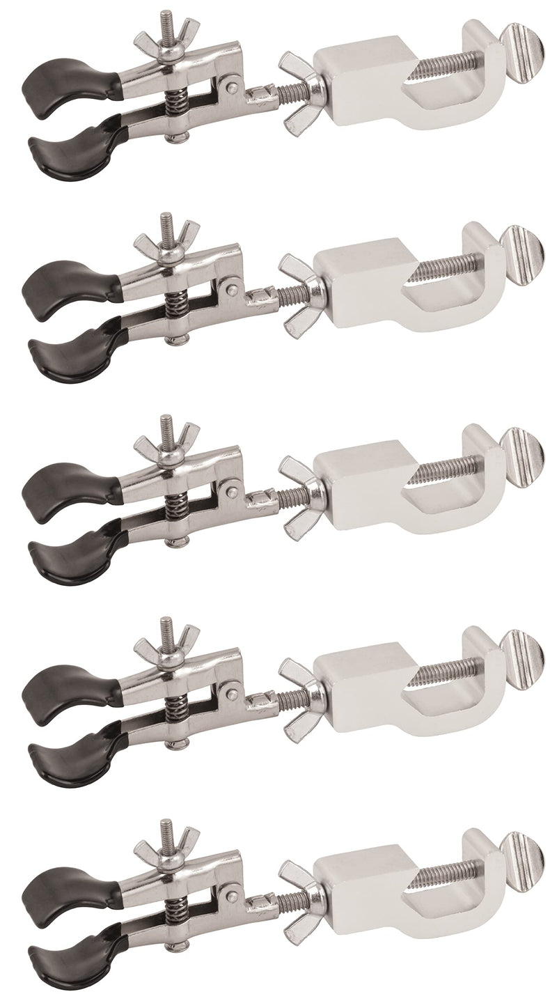 EISCO 5PK Burette Clamp with Bosshead/Test Tube Holder - PVC Coated Round Jaws, Opens up to 45mm
