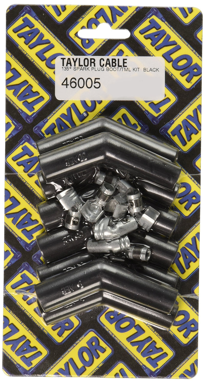 Taylor Cable Boot/Terminal Kit, Spark Plug, 8-10.4 mm, Black, 135 Degree, Set of 8