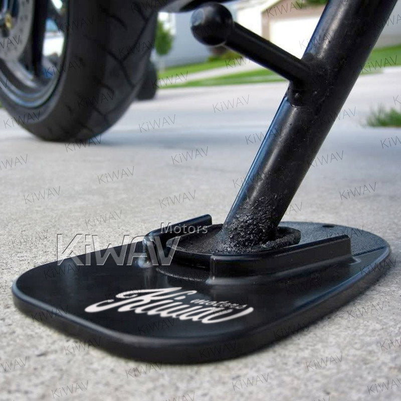 KiWAV Motorcycle Kickstand Pad Plate Support Accessory - Black - Soft Ground, Grass, Hot Pavement, Outdoor Parking, Anti Sinking Black Kickstand Pad