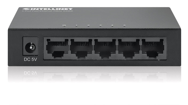 Intellinet 5-Port Fast Ethernet Network Switch - Ethernet Splitter - Unmanaged | Plug & Plug | Durable Metal Housing - for Computer Networking Hub, Desktop – 3 Yr Mfg Warranty – 523301