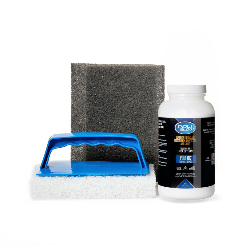 Poli Ox® Oxidation Removal Kit for Boats, RVs, or Fiberglass Surfaces–Removes Heavy Oxidation, Stains & Grime–Safe on Fiberglass, Gelcoat, Vinyl Decals: Includes 16 oz Cleaner, Scrub Pad & Sanding Pad Powder Ox