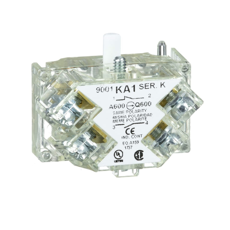Schneider Electric Contact Block for Industrial Machinery, Fits 30mm Diameter Cutouts, Spring Return, 1NO and 1NC (9001KA1)