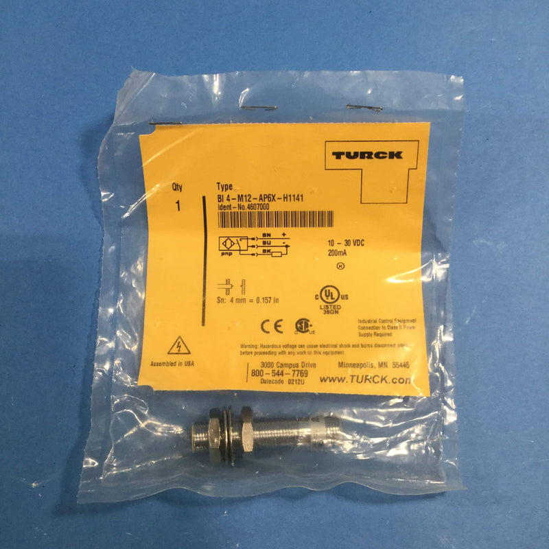 TURCK BI4-M12-AP6X-H1141 (4607000), 1 LED, 10-30 VDC, 12 MM SIZE, 4 MM RANGE, 4 PIN, EMBEDDABLE, INDUCTIVE, M12 EUROFAST MALE, NORMALLY OPEN, PARTIAL THREAD, PNP (SOURCING), SENSOR, STANDARD, STRAIGHT