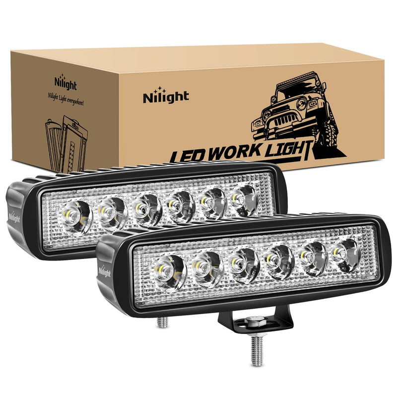 Nilight LED Light Bar 2PCS 18W 6Inch Flood LED Pods Offroad Fog Light Waterproof for Boat SUV ATV 4WD Car Truck Golf Cart 12V 24V,2 Years Warranty 2Pcs 18W Lights