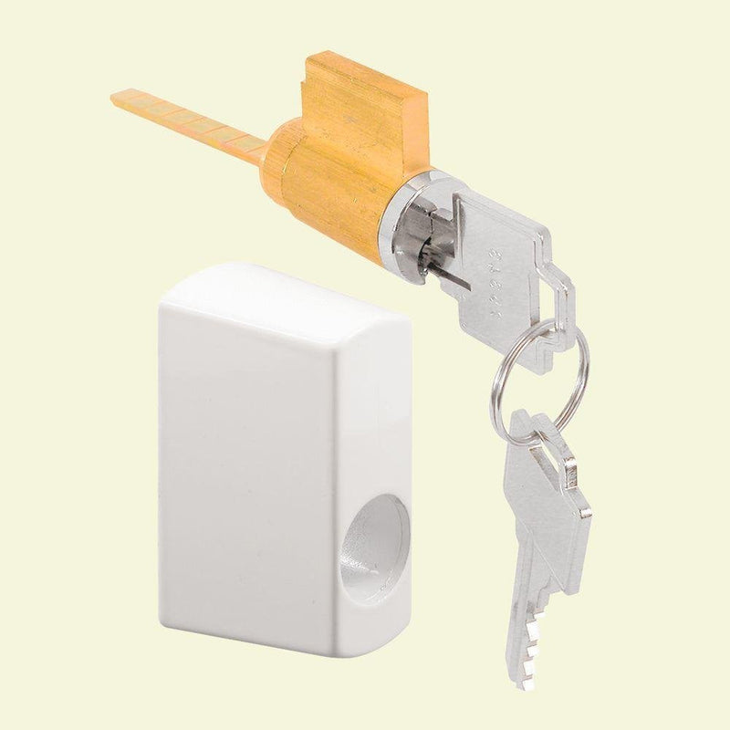 Prime-Line E 2145 Sliding Door Keyed Locking Unit in White Diecast, 1-3/4 In. Hole Centers (Single Pack)