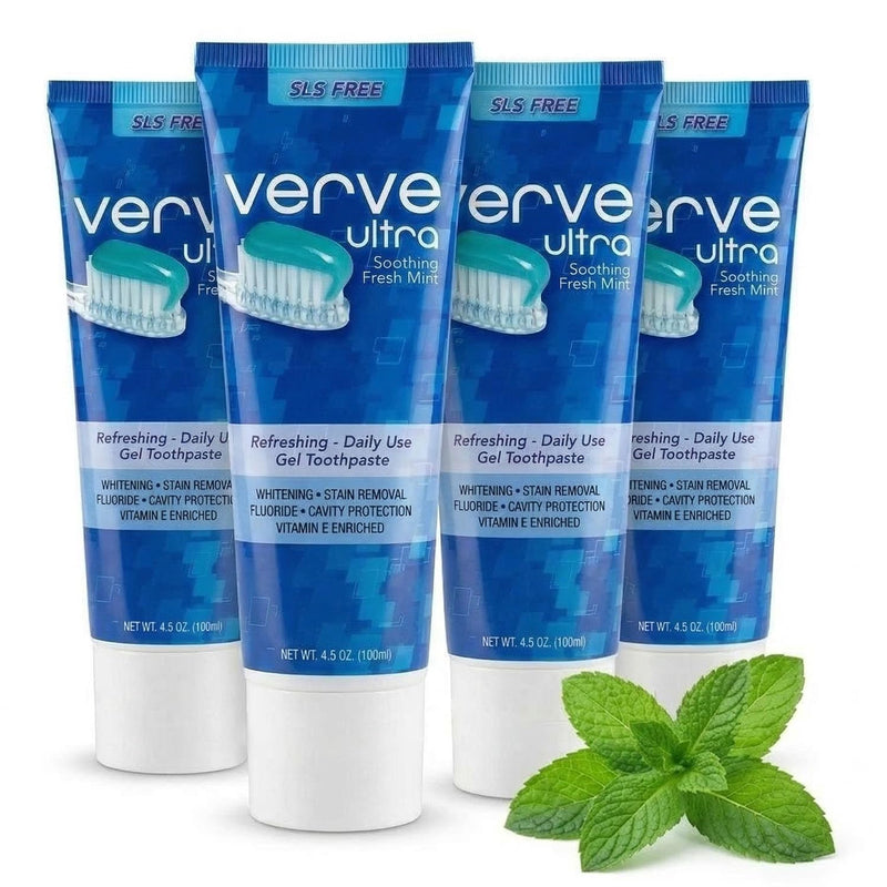 Verve Ultra SLS-Free Toothpaste with Fluoride, 4.5 oz. (Pack of 4)