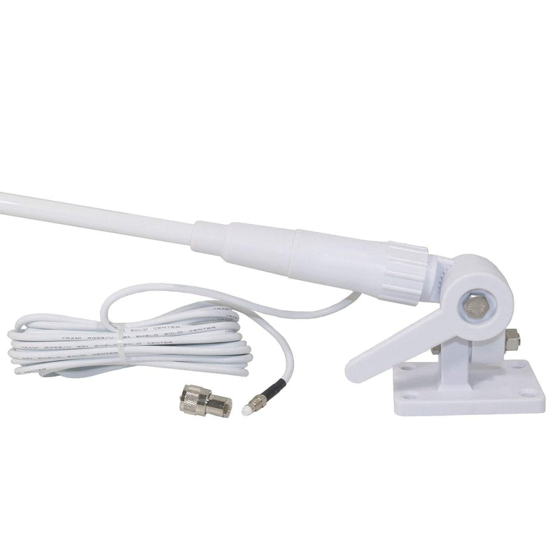 Tram® Pretuned VHF 3-dBd-Gain Marine Rachet-Mount 46-in. Fiberglass Antenna with RG58 Cable and FME-Female Connector with PL-259 Adapter