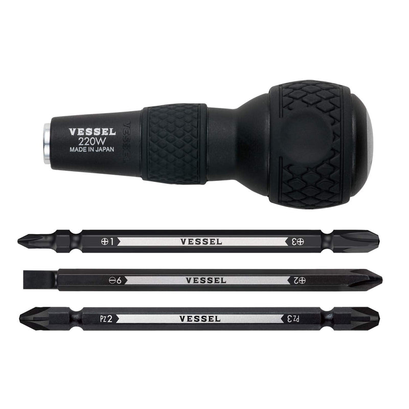 VESSEL BALL GRIP 1/4" Hex. Bit Interchangeable Screwdriver (Bit 3PC. (+1, +3 / +2, -6 / PZ2, PZ3) SET. 220W3J1) Replacement screwdriver set