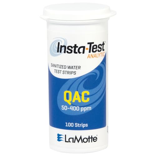 LaMotte Insta-Test 2951 QAC Sanitizer Test Paper, 50-400ppm Range (Vial of 100 Strips) Sanitizer Strength Qac Test Strips 100 count (Pack of 1)
