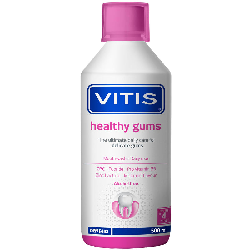Vitis Gingival Mouthwash Panthenol Cetylpyridinium Chloride Zinc Alcohol-Free 500ml Mint Sensitive Gums