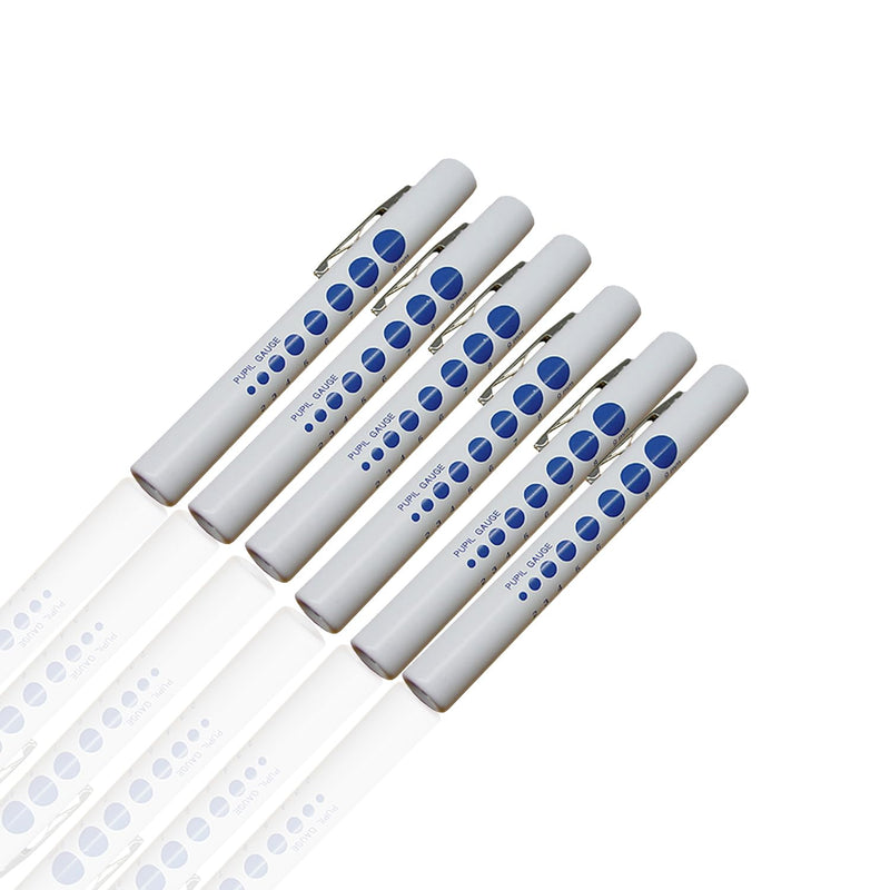 EMI 6 Pack - Bright LED Disposable White Diagnostic Penlights with Imprinted Pupil Gauge - Medical Pen Light for Nurse, Student, EMT, Doctors, and More