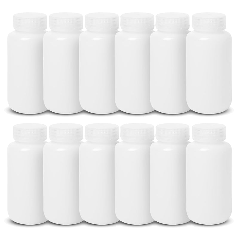 United Scientific HDPE Sample Bottles with Lids, 250ml, Wide Mouth, 12-Pack | 8 oz Wide Mouth Reagent Container, BPA-Free Materials, Leakproof, RoHS Compliant, Temperature Resistant Storage, Travel Size 8 oz (Pack of 12)
