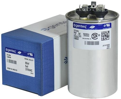97F9816 - 60 + 5 uf MFD 370 Volt VAC - Genteq Round Dual Run Capacitor Upgrade | Round Dual Run