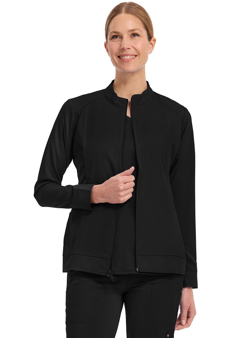 Healing Hands Women's Scrub Jacket, Zip-Up Front with 2-Way Stretch Comfort & Big Kangaroo Pockets 5038 Black X-Large