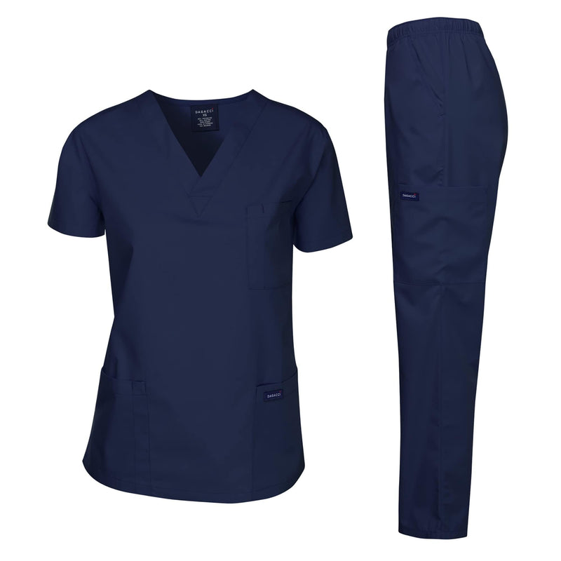 Dagacci Scrubs Medical Uniform Women and Man Scrubs Set Medical Scrubs Top and Pants 3X-Large Navy