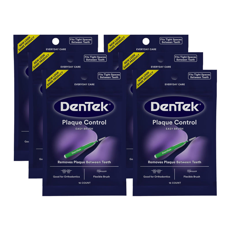 Dentek Interdental Brushes - Tight, 16 Count, 6 Pack - Easy-Brush Interdental Plaque Remover with Fluoride - Cleans Tight Spaces Around Teeth, Braces & Other Dental Appliances