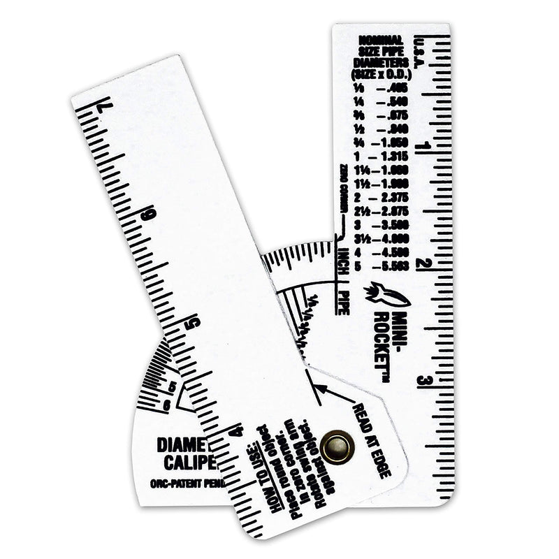 Mini Pipe Caliper / Diameter Caliper and Ruler - Fractional - 5 Pack