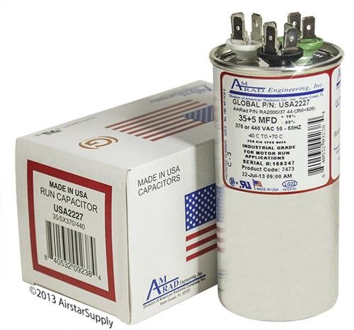 USA2227 35 + 5 uf MFD 370 Volt VAC - Amrad Round Dual Run Capacitor Upgrade | Dual Run