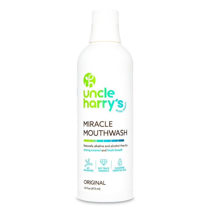 Uncle Harry's Natural Alkalizing Miracle Mouthwash | Adult & Kids Mouthwash for Bad Breath | pH Balanced Oral Care Mouth Wash & Mouth Rinse (16 fl oz) 16 Fl Oz