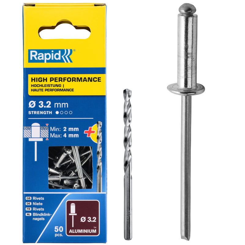 Rapid Rivets High Performance Including Drill Piece, 3.2 x 8 mm, 5000383-50 Pieces