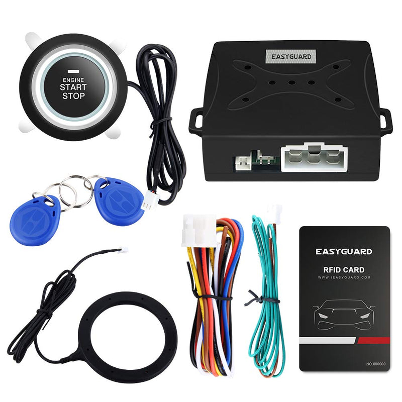  [AUSTRALIA] - EASYGUARD EC004 Smart RFID Push Engine Start Button kit & Keyless Go System Upgrade Key Start to Push Start Cars Fits for Most DC12V Cars