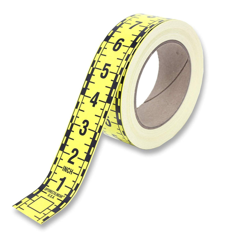 Adhesive Continuous Ruler Roll Tape – Fractional – 1 1/2 Inches Wide, 12 Inch Long X 105 Repeats – Vertical Up – Yellow