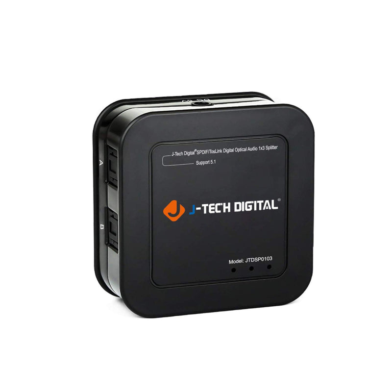 J-Tech Digital Optical Splitter 1 in 3 Out for TV, Toslink Splitter 1x3 SPDIF Audio Splitter 1:1 Transmission Support LPCM2.0, DTS, Dolby Digital Optical Splitter 1X3