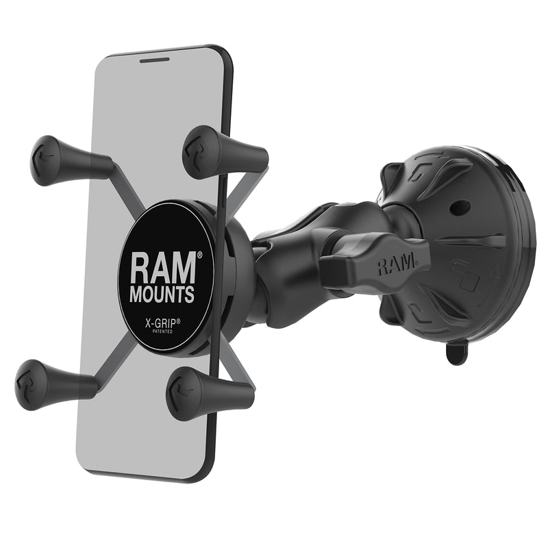 RAM MOUNTS X-Grip Car Phone Mount with Low-Profile Twist-Lock Cup | Short arm windshield and dash mount for smartphones, B Size 1" ball system