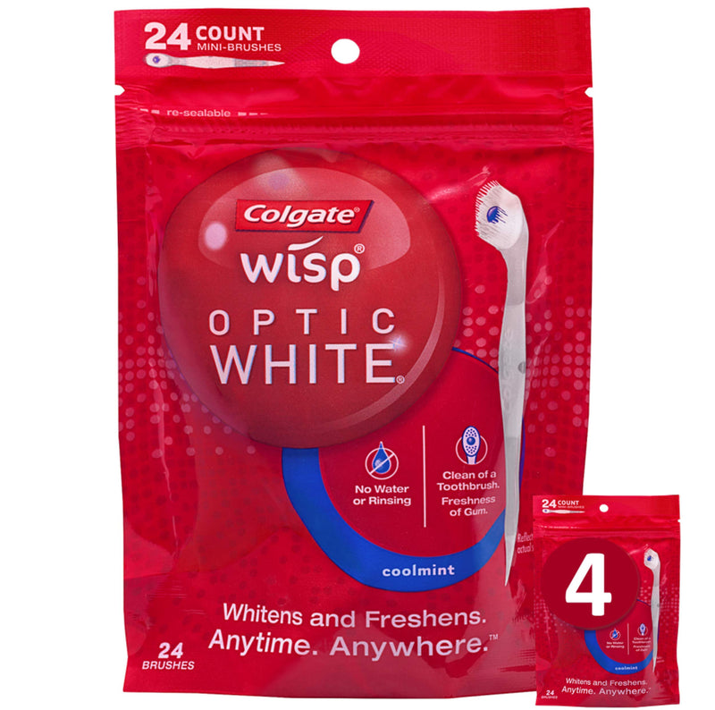 Colgate Optic White Wisp Disposable Mini Toothbrush, Cool Mint 24 Count (Pack of 4) Colgate Optic White Wisp Disposable Mini Toothbrush, Cool Mint - 24 Count (Pack of 4) 24 Count (Pack of 4)