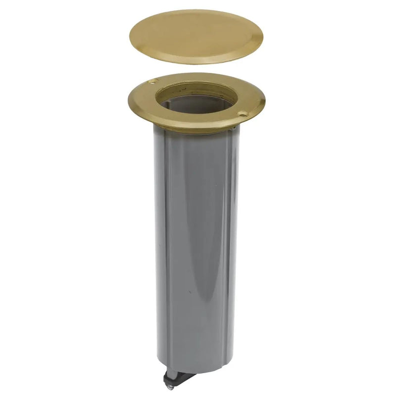 RACO 6RF151SR Round Nonmetallic Drop-in Floor Box Kit, Single Tamper Resistant 15A 125V Receptacle and 2-1/2-Inch Hole Saw, Includes Flange, Brass