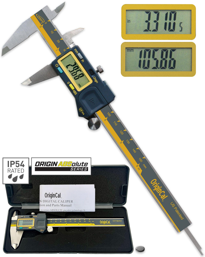 iGAGING Absolute Origin 0-6" Digital Caliper, IP54 Stainless Steel, SPC/USB Output Port, Inch & Metric Modes, Case, Manual 100-700-06