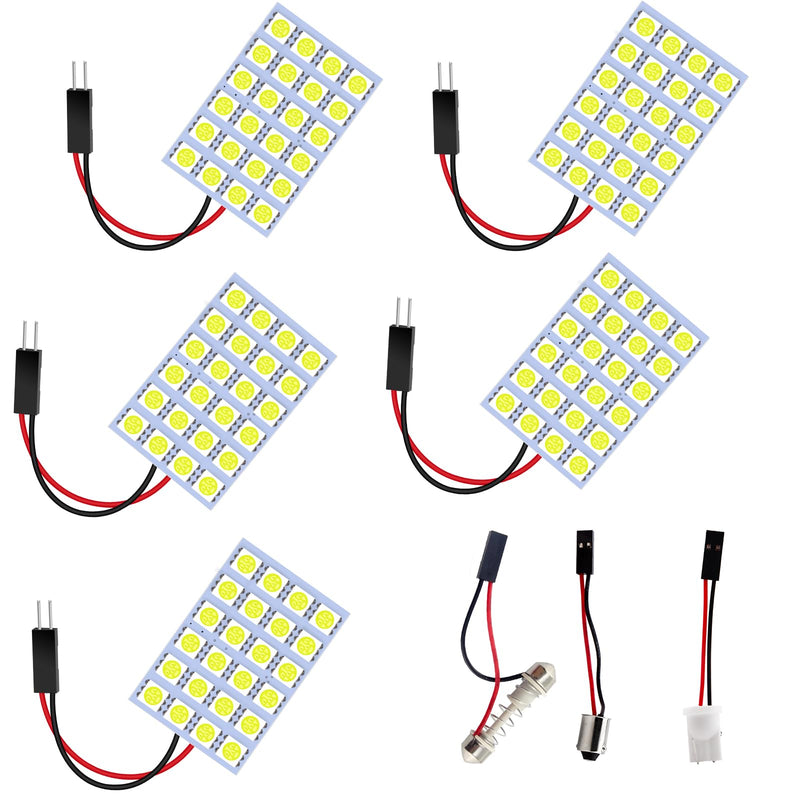 YM E-Bright 5-Pack White 5050 24SMD Led Panel Dome Light Lamp Auto Car Reading Interior Lamp DC 12V With T10 / BA9S / Festoon Adapters 24SMD-White