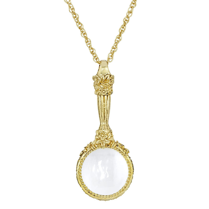 1928 Jewelry Romantic Interlude Magnifying Glass Pendant Necklace For Women 30 Inch Long - Magnification Power: 4-5X, Multifunctional Magnifier Perfect For Reading Menus, Labels, Books, Made In USA Gold