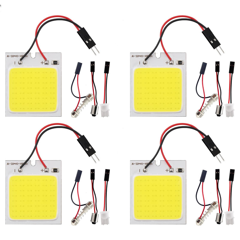 YM E-Bright 4-Pack White Led Panel Dome Light Lamp, COB 48-SMD Led Interior Car Lights Auto Dome Lights Interior with T10 /BA9S/ Festoon Adapters, DC-12V COB 48SMD